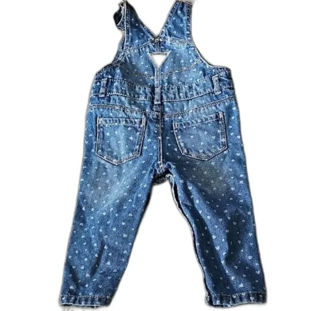 OshKosh B'gosh Blue Hearts Denim Overalls Toddler size 2T Like New! Non smoking